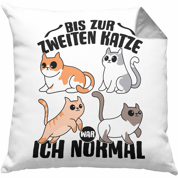 Katzen-Liebhaberin Kissen mit Füllung 40x40 Geschenk Katzenmama Bis Zur 2. Katze War Ich Normal (Grau) Grau Trendation