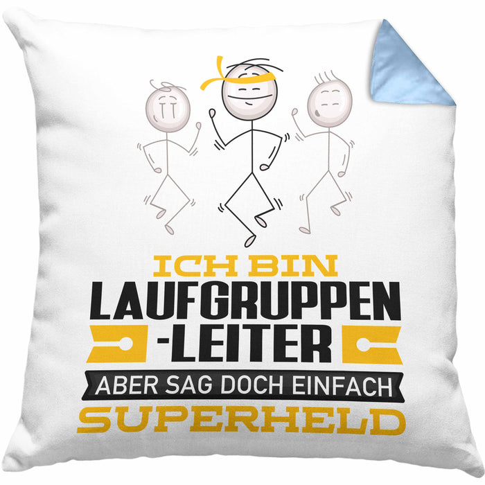 Laufgruppenleiter Geschenk Kissen mit Füllung 40x40 Ich Bin Laufgruppenleiter Aber Sag Doch Einfach Superheld Lustige Geschenkdiee für Laufgruppenleiter (Grau) Blau Trendation