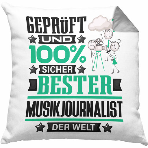 Musikjournalist Geschenk Lustiger Spruch für Musikjournalist Geschenkidee Bester Musikjournalist Der WeltKissen mit Füllung 40x40 (Grau) Grau Trendation