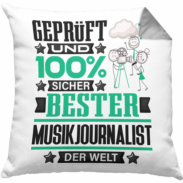 Musikjournalist Geschenk Lustiger Spruch für Musikjournalist Geschenkidee Bester Musikjournalist Der WeltKissen mit Füllung 40x40 (Grau) Grau Trendation