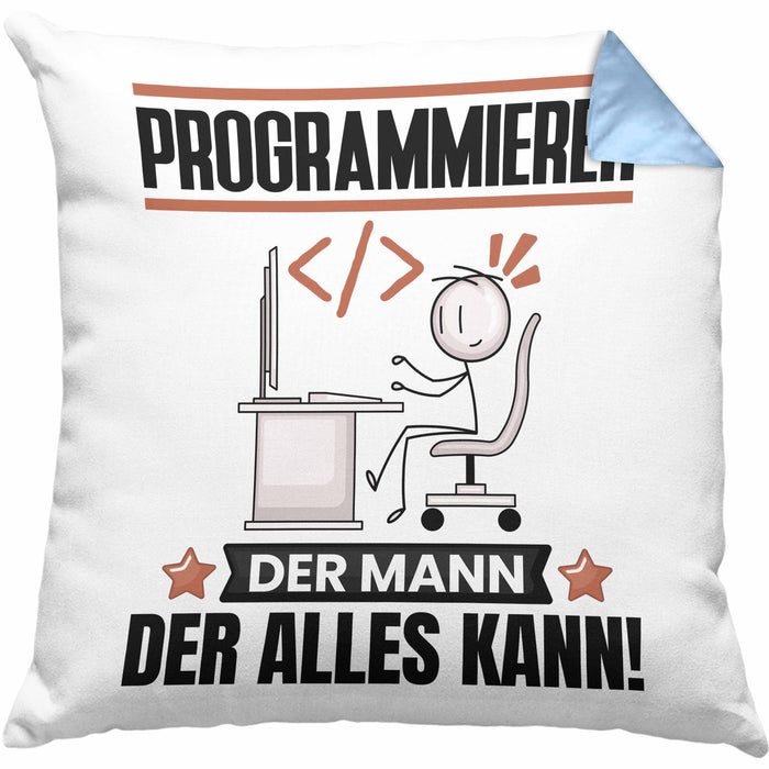 Programmierer Kissen mit Füllung 40x40 Geschenk für Programmierer Der Mann Der Alles Kann Geschenkidee zum Geburtstag (Grau) Blau Trendation