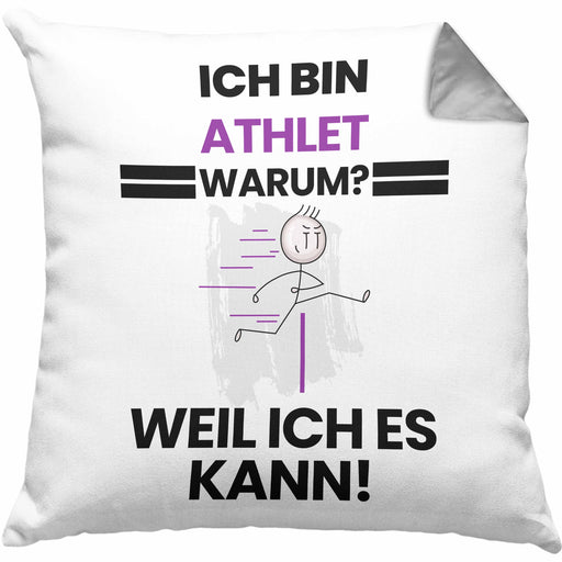 Athlet Geschenk Kissen mit Füllung 40x40 Lustiger Spruch Ich Bin Athlet Warum Weil Ich Es Kann Geschenkidee Bester Athlet Geburtstag (Grau) Grau Trendation