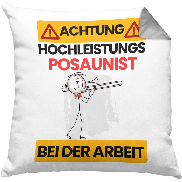 Posaunist Kissen mit Füllung 40x40 Geschenk Lustiger Spruch Geschenkidee für Posaunist Achtung Hochleistungs Posaunist Bei Der Arbeit (Grau) Grau Trendation