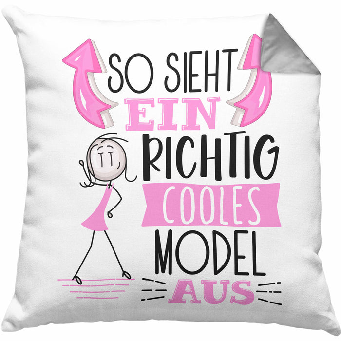Model Kissen mit Füllung 40x40 Geschenk So Sieht Ein RIchtig Cooles Model Aus Geschenkidee Lustiger Spruch Geburtstag (Grau) Grau Trendation