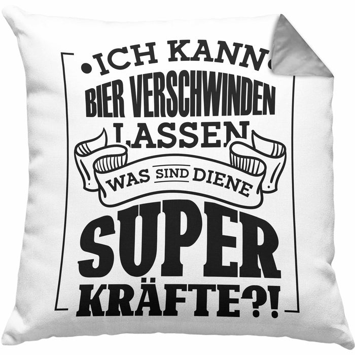 Bier Kissen mit Füllung 40x40 - "Ich kann Bier verschwinden lassen" Geschenk für Bierliebhaber (Grau) Grau Trendation