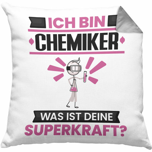 Chemiker Kissen mit Füllung 40x40 Geschenk für Chemiker Geburtstag Lustiger Spruch Was Ist Deine Superkraft (Grau) Grau Trendation