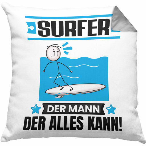 Surfer Kissen mit Füllung 40x40 Geschenk für Surfer Der Mann Der Alles Kann Geschenkidee zum Geburtstag (Grau) Grau Trendation