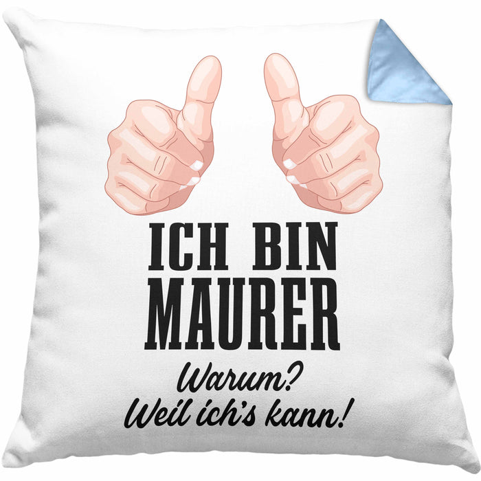 Maurer Kissen mit Füllung 40x40 Geschenk Mit Spruch Geschenkidee Lustig Männer Job (Grau) Blau Trendation