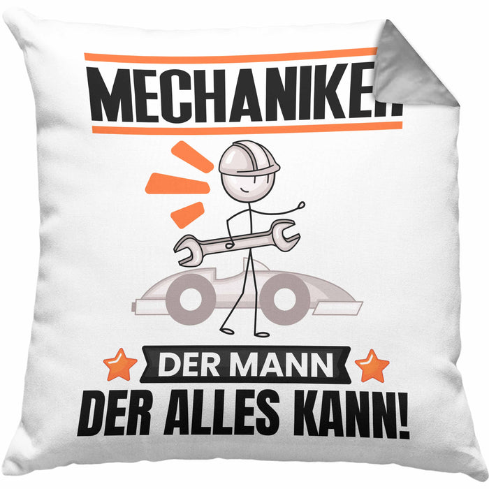 Mechaniker Kissen mit Füllung 40x40 Geschenk für Mechaniker Der Mann Der Alles Kann Geschenkidee zum Geburtstag (Grau) Grau Trendation
