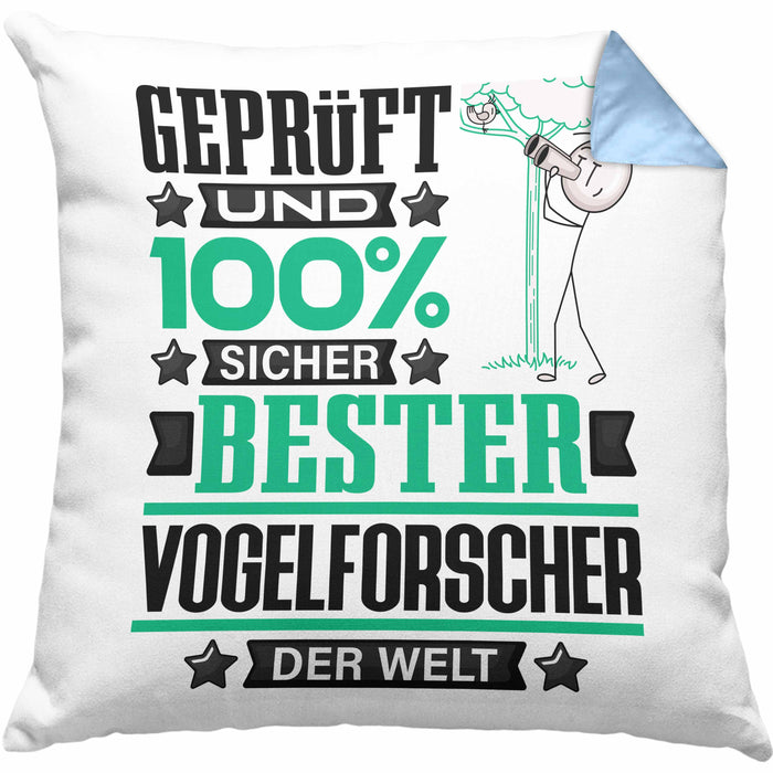 Vogelforscher Geschenk Lustiger Spruch für Vogelforscher Geschenkidee Bester Vogelforscher Der WeltKissen mit Füllung 40x40 (Grau) Blau Trendation