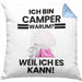 Camper Geschenk Kissen mit Füllung 40x40 Lustiger Spruch Ich Bin Camper Warum Weil Ich Es Kann Geschenkidee Bester Camper Geburtstag (Grau) Blau Trendation