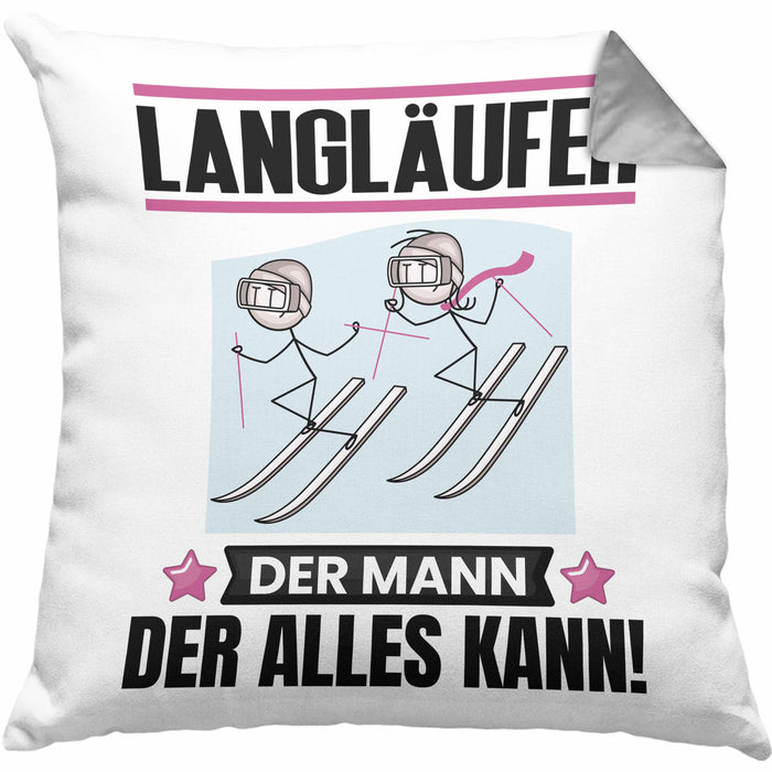 Langläufer Kissen mit Füllung 40x40 Geschenk für Langläufer Der Mann Der Alles Kann Geschenkidee zum Geburtstag (Grau) Grau Trendation