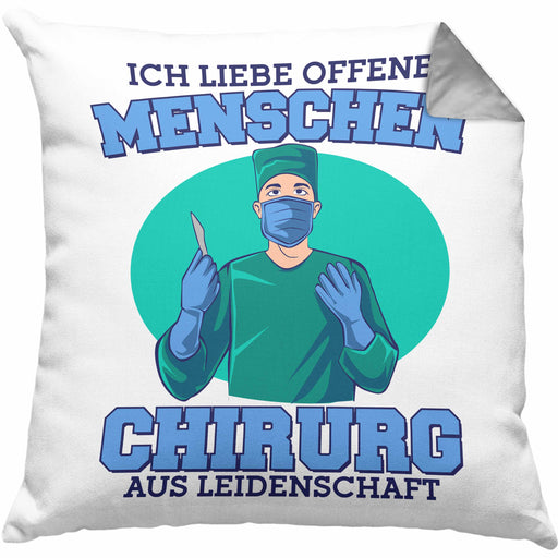 Lustige Chirurg-Kissen mit Füllung 40x40 "Ich liebe offene Menschen" Geschenk für Chirurgen (Grau) Grau Trendation