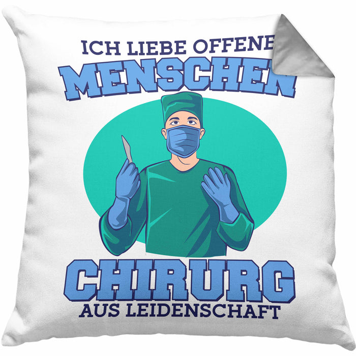 Lustige Chirurg-Kissen mit Füllung 40x40 "Ich liebe offene Menschen" Geschenk für Chirurgen (Grau) Grau Trendation
