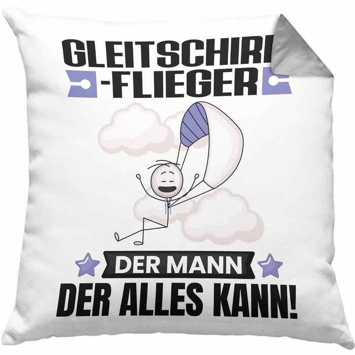 Gleitschirmflieger Kissen mit Füllung 40x40 Geschenk für Gleitschirmflieger Der Mann Der Alles Kann Geschenkidee zum Geburtstag (Grau) Grau Trendation