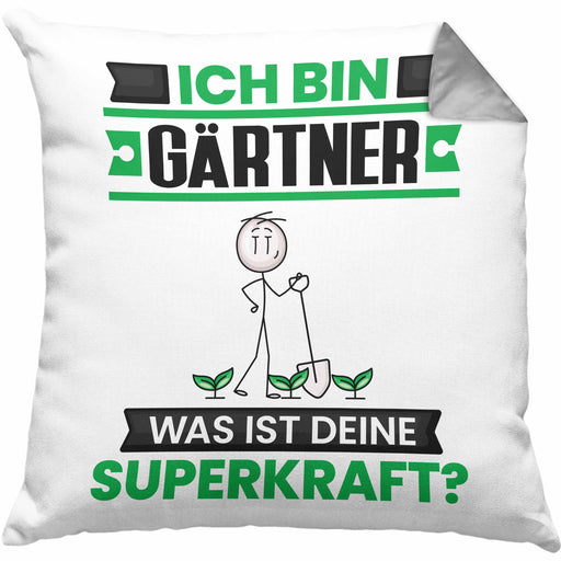 Gärtner Kissen mit Füllung 40x40 Geschenk für Gärtner Geburtstag Lustiger Spruch Was Ist Deine Superkraft (Grau) Grau Trendation