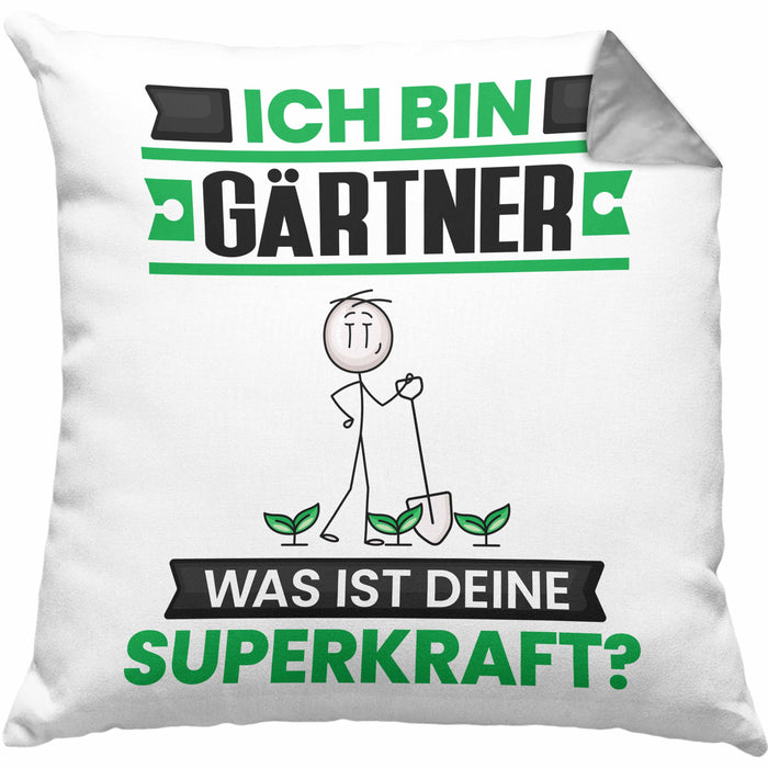 Gärtner Kissen mit Füllung 40x40 Geschenk für Gärtner Geburtstag Lustiger Spruch Was Ist Deine Superkraft (Grau) Grau Trendation