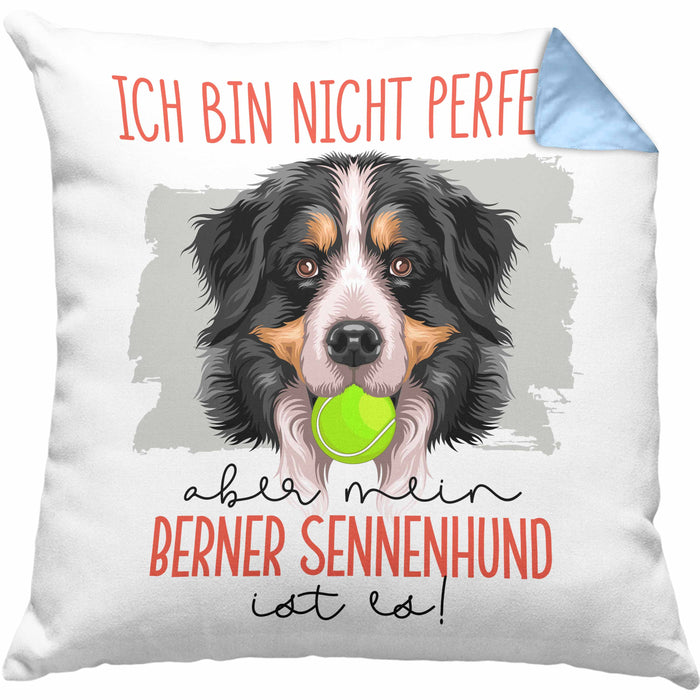 Berner Sennen Besitzer Kissen mit Füllung 40x40 Geschenk Lustiger Spruch Geschenkidee Besitzerin Ich Bin Nicht toll Aber Mein Berner Sennen Ist Es (Grau) Blau Trendation