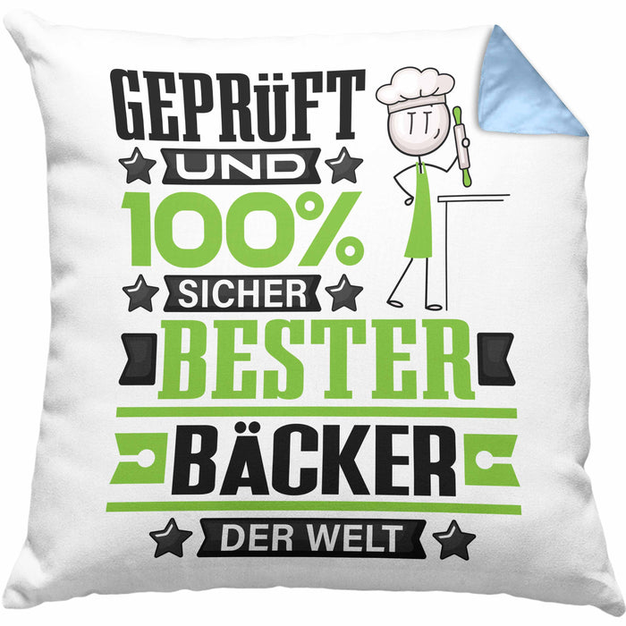 Bäcker Geschenk Lustiger Spruch für Bäcker Geschenkidee Bester Bäcker Der WeltKissen mit Füllung 40x40 (Grau) Blau Trendation