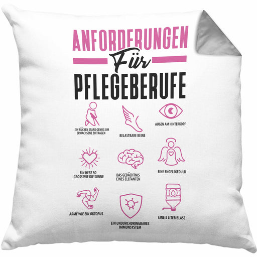Pflege Kissen mit Füllung 40x40 Geschenk Pflege-Berufe Geschenkidee Alten-Pflegerin Anforderungen Für Pflege-Berufe (Grau) Grau Trendation