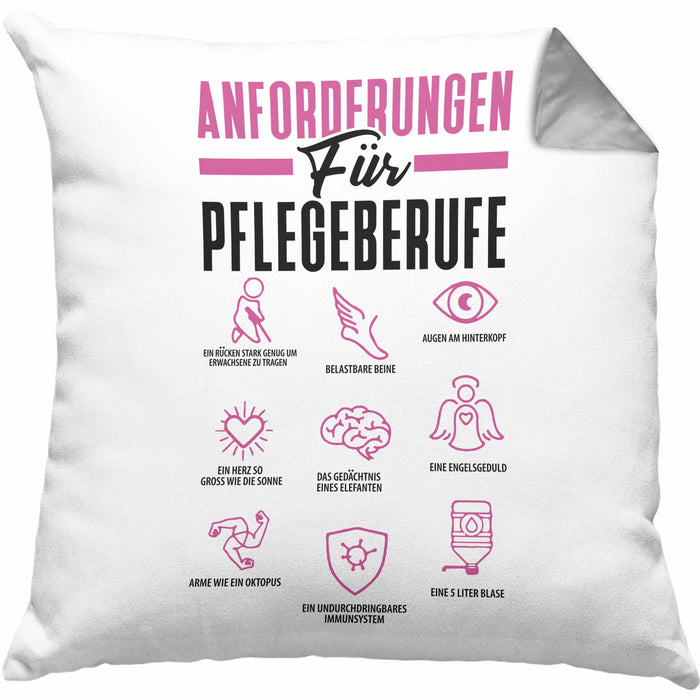 Pflege Kissen mit Füllung 40x40 Geschenk Pflege-Berufe Geschenkidee Alten-Pflegerin Anforderungen Für Pflege-Berufe (Grau) Grau Trendation