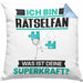 Rätselfan Kissen mit Füllung 40x40 Geschenk für Rätselfan Geburtstag Lustiger Spruch Was Ist Deine Superkraft (Grau) Blau Trendation