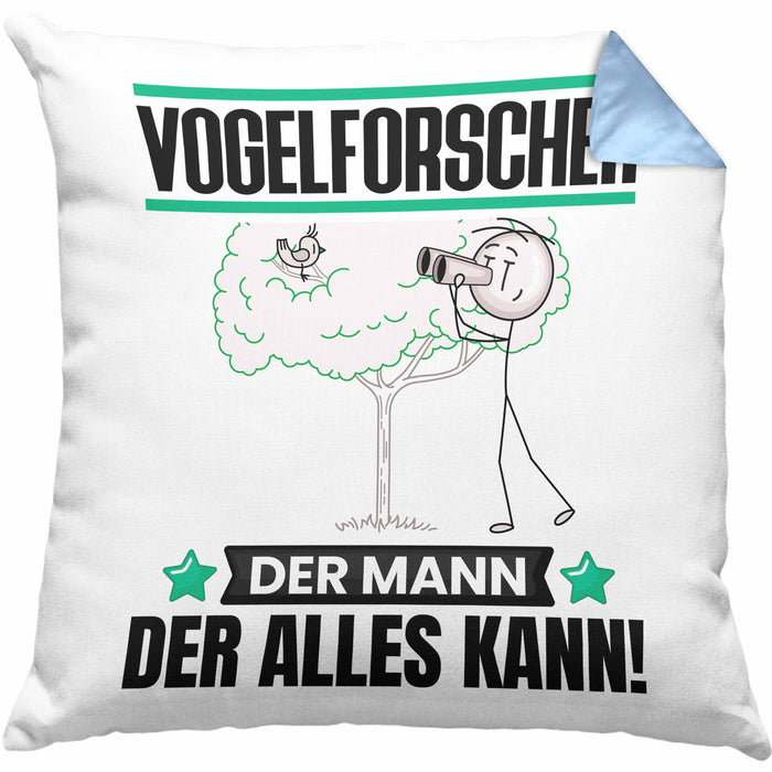 Vogelforscher Kissen mit Füllung 40x40 Geschenk für Vogelforscher Der Mann Der Alles Kann Geschenkidee zum Geburtstag (Grau) Blau Trendation