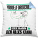 Vogelforscher Kissen mit Füllung 40x40 Geschenk für Vogelforscher Der Mann Der Alles Kann Geschenkidee zum Geburtstag (Grau) Blau Trendation