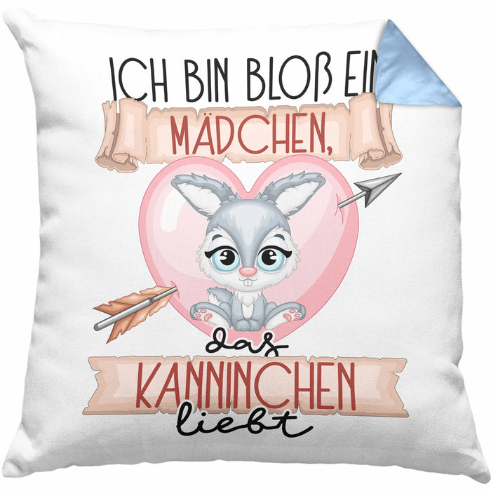 Kaninchen Kissen mit Füllung 40x40 Geschenk Frauen Ich Bin Bloß Ein Mädchen Das Kaninchen Liebt Hasen Kaninchen-Liebhaberin Geschenk Spruch Geburtstag (Grau) Blau Trendation