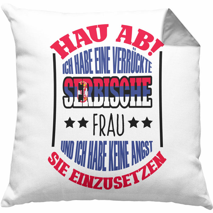 Lustige Serbe Kissen mit Füllung 40x40 Geschenk für Serbien-Liebhaber "Ich Habe Eine Serbische Frau" (Grau) Grau Trendation