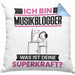 Musikblogger Kissen mit Füllung 40x40 Geschenk für Musikblogger Geburtstag Lustiger Spruch Was Ist Deine Superkraft (Grau) Blau Trendation