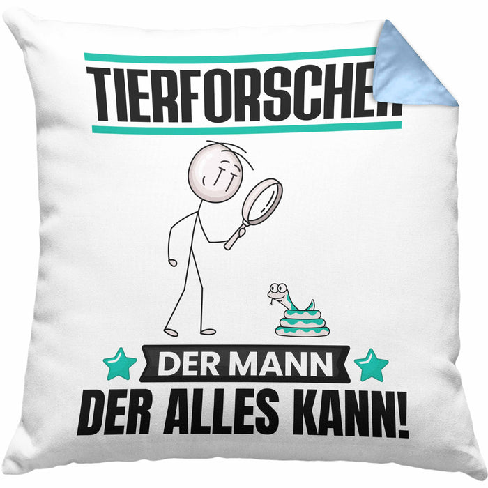 Tierforscher Kissen mit Füllung 40x40 Geschenk für Tierforscher Der Mann Der Alles Kann Geschenkidee zum Geburtstag (Grau) Blau Trendation