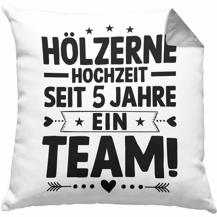 Hölzerne Hochzeit Kissen mit Füllung 40x40 Geschenk Ehemann Ehefrau Partner 5 Jahre Ein Team (Grau) Grau Trendation