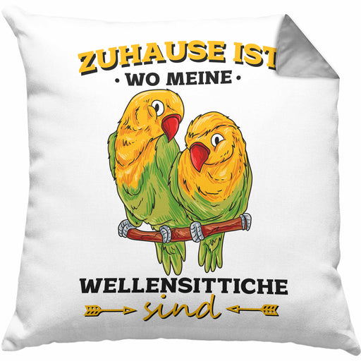 Lustige Kissen mit Füllung 40x40 für Wellensittich-Besitzer Zuhause Ist Wo Meine Wellensittiche Sind (Grau) Grau Trendation