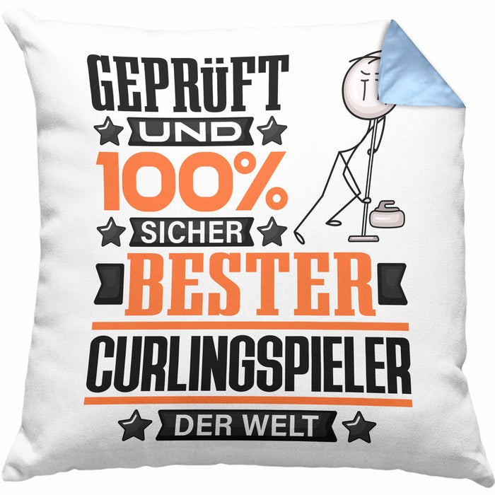 Curlingspieler Geschenk Lustiger Spruch für Curlingspieler Geschenkidee Bester Curlingspieler Der WeltKissen mit Füllung 40x40 (Grau) Blau Trendation