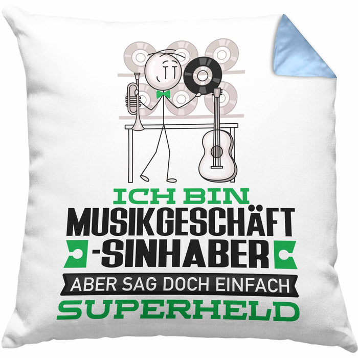 Musikgeschäftsinhaber Geschenk Kissen mit Füllung 40x40 Ich Bin Musikgeschäftsinhaber Aber Sag Doch Einfach Superheld Lustige Geschenkdiee für Musikgeschäftsinhaber (Grau) Blau Trendation