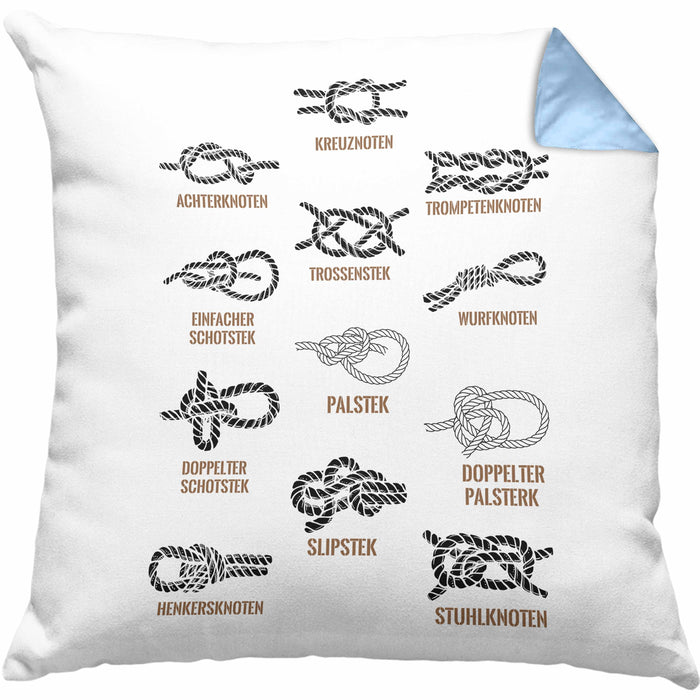 Seemannsknoten Kissen mit Füllung 40x40 Geschenk Segeln und Motorboot Arten Von Knoten (Grau) Blau Trendation
