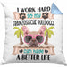 Französische Bulldogge Besitzer Kissen mit Füllung 40x40 Geschenk Lustiger Spruch Geschenkidee I Work Hard So My Französische Bulldogge Can Have A Better Life (Grau) Blau Trendation