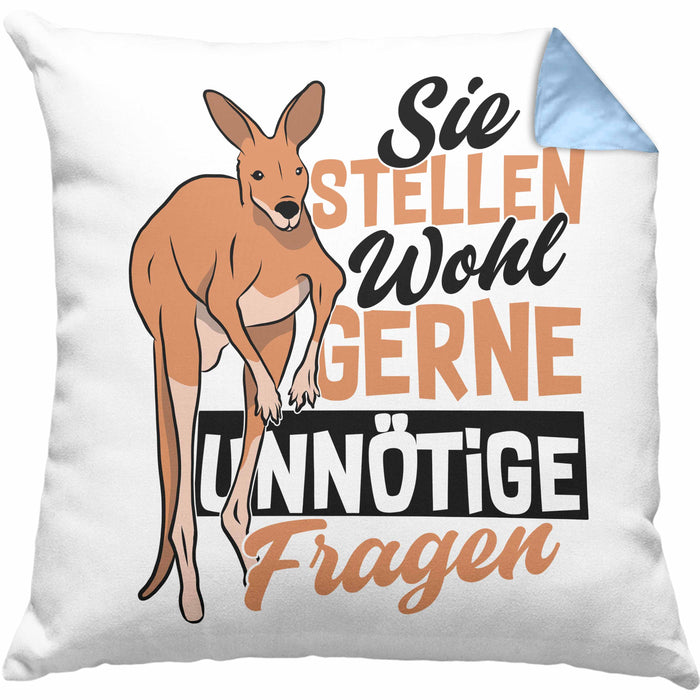 Kissen mit Füllung 40x40 mit Spruch Kundensupport Sie Stellen Wohl Gerne Unnötige Fragen Känguru (Grau) Blau Trendation