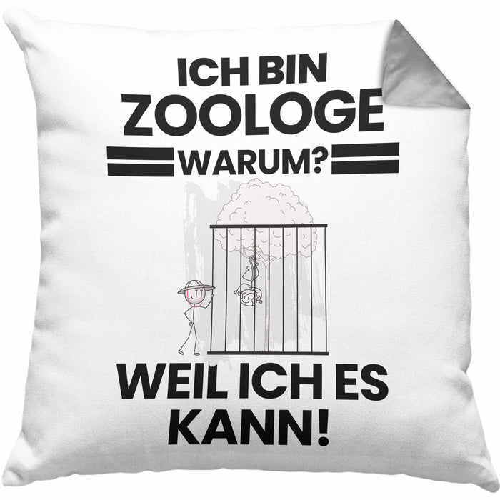Zoologe Geschenk Kissen mit Füllung 40x40 Lustiger Spruch Ich Bin Zoologe Warum Weil Ich Es Kann Geschenkidee Bester Zoologe Geburtstag (Grau) Grau Trendation
