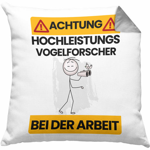Vogelforscher Kissen mit Füllung 40x40 Geschenk Lustiger Spruch Geschenkidee für Vogelforscher Achtung Hochleistungs Vogelforscher Bei Der Arbeit (Grau) Grau Trendation