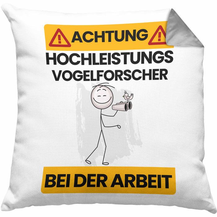 Vogelforscher Kissen mit Füllung 40x40 Geschenk Lustiger Spruch Geschenkidee für Vogelforscher Achtung Hochleistungs Vogelforscher Bei Der Arbeit (Grau) Grau Trendation