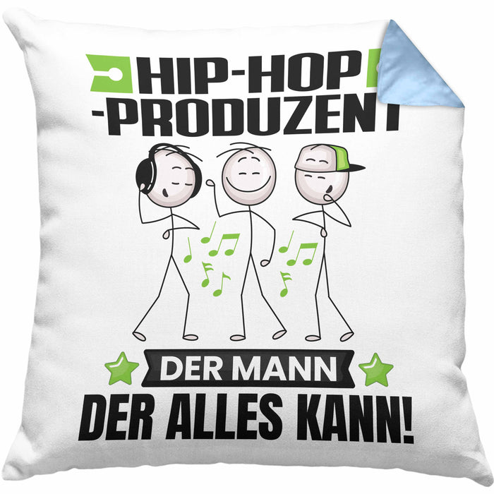 Hip-Hop-Produzent Kissen mit Füllung 40x40 Geschenk für Hip-Hop-Produzent Der Mann Der Alles Kann Geschenkidee zum Geburtstag (Grau) Blau Trendation