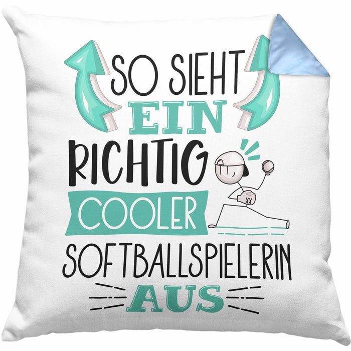 So Sieht Ein Richtig Cooler Softballspielerin Aus Geschenk Kissen mit Füllung 40x40 Lustiger Spruch Geschenkidee (Grau) Blau Trendation