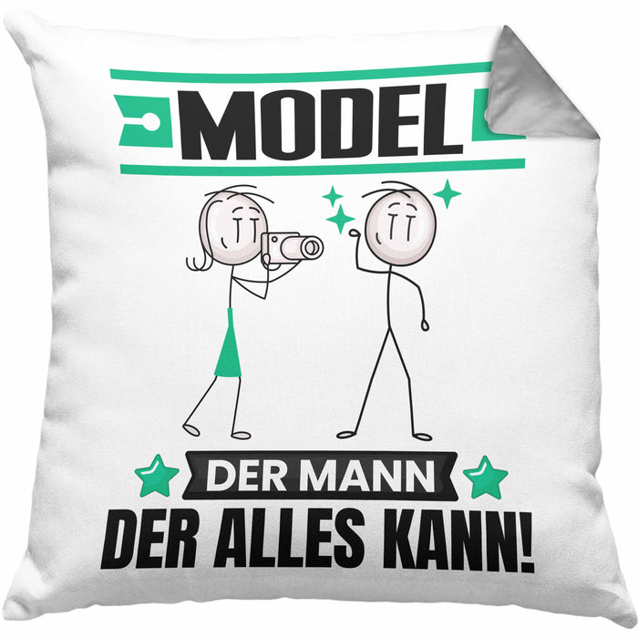 Model Kissen mit Füllung 40x40 Geschenk für Model Der Mann Der Alles Kann Geschenkidee zum Geburtstag (Grau) Grau Trendation