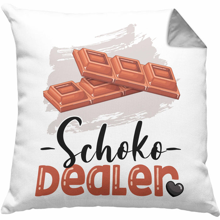 Schoko Dealer Kissen mit Füllung 40x40 Geschenk für Schokoladenverkäufer Geburtstag Spruch Geschenkidee (Grau) Grau Trendation