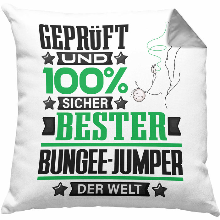 Bungee-Jumper Geschenk Lustiger Spruch für Bungee-Jumper Geschenkidee Bester Bungee-Jumper Der WeltKissen mit Füllung 40x40 (Grau) Grau Trendation