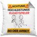 Rugbyspieler Kissen mit Füllung 40x40 Geschenk Lustiger Spruch Geschenkidee für Rugbyspieler Achtung Hochleistungs Rugbyspieler Bei Der Arbeit (Grau) Grau Trendation