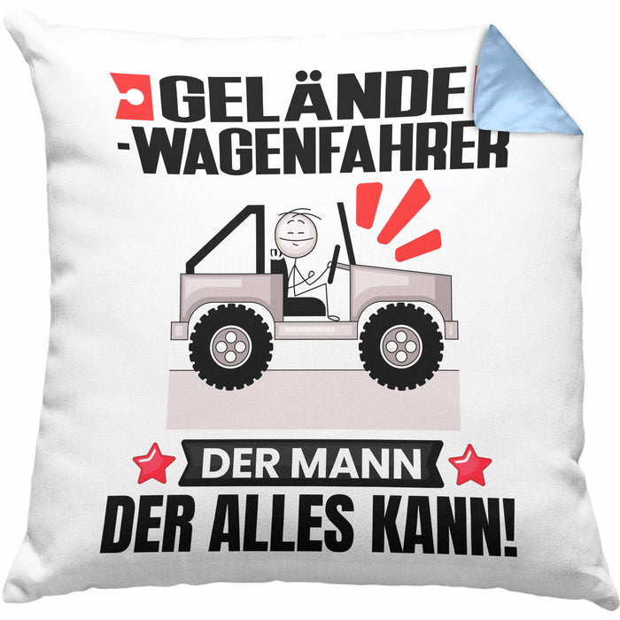 Geländewagenfahrer Kissen mit Füllung 40x40 Geschenk für Geländewagenfahrer Der Mann Der Alles Kann Geschenkidee zum Geburtstag (Grau) Blau Trendation