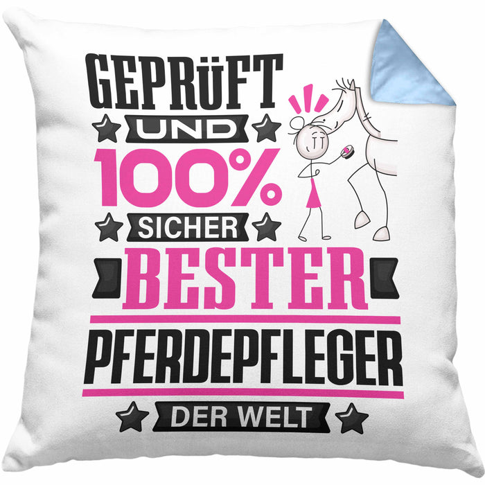 Pferdepfleger Geschenk Lustiger Spruch für Pferdepfleger Geschenkidee Bester Pferdepfleger Der WeltKissen mit Füllung 40x40 (Grau) Blau Trendation